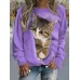 Women's Sweatshirt Pullover Cat Sports Basic Pink Blue Purple Street Casual Round Neck Long Sleeve Top Micro-elastic Fall & Winter