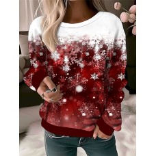 Women's Pullover Christmas Sweatshirt Graphic Snowflake Active Festival Print Light Green Red Blue Party Casual Round Neck Long Sleeve Top Micro-elastic Fall & Winter