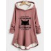 Women's Hoodie Sweatshirt Pullover Sherpa Fleece Lined Cat Letter Warm Funny Fuzzy Button Print Dark Pink Blue Gray Casual Sports Hoodie Long Sleeve Top Micro-elastic Fall & Winter