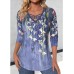 Women's T shirt Tee Floral Navy Blue Blue Purple Print Long Sleeve Casual Holiday Fashion V Neck Regular Fit Spring &Fall