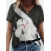 Women's T shirt Tee Cat 3D Gray Print Short Sleeve Daily Weekend Basic V Neck Regular Fit