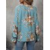 Women's Shirt Blouse Floral Blue Print Button Long Sleeve Casual Holiday Fashion V Neck Regular Fit Spring &Fall