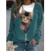 Women's Plus Size Sweatshirt Pullover Cat Sports Basic Black Pink Blue Street Casual Round Neck Long Sleeve Top Micro-elastic Fall & Winter