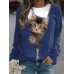 Women's Plus Size Sweatshirt Pullover Cat Sports Basic Black Pink Blue Street Casual Round Neck Long Sleeve Top Micro-elastic Fall & Winter