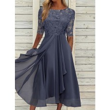 Women‘s Cocktail Party Dress Lace Dress Midi Dress Green Blue Purple Half Sleeve Floral Embroidery Lace Summer Spring Crew Neck Elegant Classic Wedding Guest 2023 S M L XL XXL 3XL