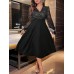 Women‘s Plus Size Black Dress Sequin Dress Party Dress Midi Dress Black Long Sleeve Sequins Spring Fall Winter V Neck Fashion Winter Dress Wedding Guest Black Cocktail Dress