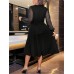 Women‘s Plus Size Black Dress Sequin Dress Party Dress Midi Dress Black Long Sleeve Sequins Spring Fall Winter V Neck Fashion Winter Dress Wedding Guest Black Cocktail Dress