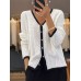 Women's Cardigan Sweater V Neck Ribbed Knit Polyester Sequins Patchwork Fall Winter Regular Party Valentine's Day Going out Elegant Stylish Soft Long Sleeve Plaid Black White Pink S M L