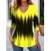 Women's T shirt Tee Color Block White Yellow Blue Print Long Sleeve Daily Weekend Fashion V Neck Regular Fit Spring &Fall