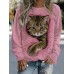 Women's Sweatshirt Pullover Cat Sportswear Funny Print Pink Blue Green Casual Sports Round Neck Long Sleeve Top Micro-elastic Fall & Winter