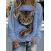 Women's Sweatshirt Pullover Cat Sportswear Funny Print Pink Blue Green Casual Sports Round Neck Long Sleeve Top Micro-elastic Fall & Winter