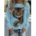 Women's Sweatshirt Pullover Cat Sportswear Funny Print Pink Blue Green Casual Sports Round Neck Long Sleeve Top Micro-elastic Fall & Winter