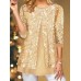 Women's BlouseShirt Velvet Sparkly Gold Sequins Long Sleeve Party Casual Festival / Holiday Round Neck Regular Fit Spring &Fall