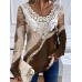 Women's Shirt Blouse Graphic Floral Pink Brown Green Print Lace Patchwork Long Sleeve Casual Fashion Round Neck Regular Fit Spring &Fall