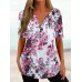 Women's T shirt Tee Henley Shirt Floral White Pink Blue Print Button Short Sleeve Holiday Weekend Tunic Basic Round Neck Regular Fit