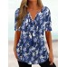 Women's T shirt Tee Henley Shirt Floral White Pink Blue Print Button Short Sleeve Holiday Weekend Tunic Basic Round Neck Regular Fit