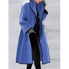 Women's Overcoat Long Coat Single Breasted Lapel Trench Coat Loose Fit Winter Coat Outerwear Long Sleeve Fall Blue