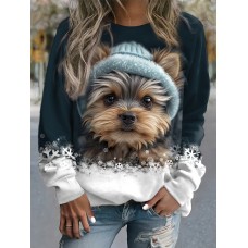 Women's Sweatshirt Pullover Dog Active Sportswear Black Red Blue Casual Sports Round Neck Long Sleeve Top Micro-elastic Fall & Winter