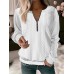 Women's Zip Up Sweatshirt Sweatshirt Pullover Textured Solid Color Basic Quarter Zip White Pink Green Street Casual Round Neck Long Sleeve Top Micro-elastic Fall & Winter