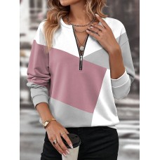 Women's Zip Up Sweatshirt Sweatshirt Pullover Color Block Active Sportswear Print Quarter Zip Black Pink Blue Casual Sports V Neck Long Sleeve Top Micro-elastic Fall & Winter