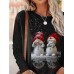 Women's T shirt Tee Christmas Shirt Snowman Black Print Long Sleeve Weekend Festival / Holiday Round Neck Regular Fit Spring &Fall