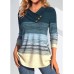 Women's T shirt Tee Color Block Blue Purple Green Print Button Long Sleeve Daily Weekend Fashion V Neck Regular Fit Spring &Fall