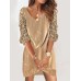 Women's Gold Sequin Velvet Dress Party Dress Mini Dress 3/4 Length Sleeve Geometric Print Spring Fall Winter V Neck Christmas Wedding Guest S M L XL XXL 3XL 4XL