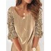 Women's Gold Sequin Velvet Dress Party Dress Mini Dress 3/4 Length Sleeve Geometric Print Spring Fall Winter V Neck Christmas Wedding Guest S M L XL XXL 3XL 4XL