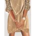 Women's Gold Sequin Velvet Dress Party Dress Mini Dress 3/4 Length Sleeve Geometric Print Spring Fall Winter V Neck Christmas Wedding Guest S M L XL XXL 3XL 4XL