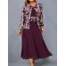 Women‘s Plus Size Curve Dress Set Print Crew Neck Long Sleeve Spring Fall Elegant Maxi long Dress Formal Party Dress