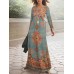 Women's T Shirt Dress Casual Dress Winter Dress Floral Tribal Print Crew Neck Long Dress Maxi Dress Vintage Ethnic Outdoor Street Long Sleeve Regular Fit Black Red Royal Blue Spring Fall S M L XL XXL