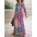 Women's T Shirt Dress Casual Dress Winter Dress Floral Tribal Print Crew Neck Long Dress Maxi Dress Vintage Ethnic Outdoor Street Long Sleeve Regular Fit Black Red Royal Blue Spring Fall S M L XL XXL