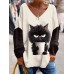 Women's Oversized Sweatshirt Pullover Cat Active Sportswear Funny Print Black Red Navy Blue Loose Fit Casual Sports V Neck Long Sleeve Top Micro-elastic Fall & Winter