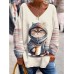 Women's Oversized Sweatshirt Pullover Cat Active Sportswear Funny Print Black Red Navy Blue Loose Fit Casual Sports V Neck Long Sleeve Top Micro-elastic Fall & Winter