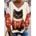 Women's Oversized Sweatshirt Pullover Cat Active Sportswear Funny Print Black Red Navy Blue Loose Fit Casual Sports V Neck Long Sleeve Top Micro-elastic Fall & Winter