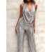 Jumpsuits for Special Occasions Backless Sequin Solid Color Halter Elegant Party Christmas Prom Regular Fit Sleeveless Silver Black Blue XS S M Spring Fall