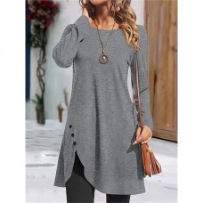 Women's Casual Dress Plain Dress Mini Dress Button Outdoor Daily Going out Active Fashion Crew Neck Long Sleeve 2023 Regular Fit Black Pink Red Color S M L XL XXL Size