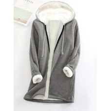 Women's Zip Up Sweatshirt Fleece Jacket Sherpa Fleece Lined Solid Color Warm Fuzzy Drawstring Zip Up Black Gray Casual Sports Hoodie Long Sleeve Top Micro-elastic Fall & Winter