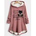 Women's Hoodie Sweatshirt Pullover Sherpa Fleece Lined Cat Letter Warm Fuzzy Button Front Pocket Print Dark Pink Blue Gray Casual Sports Hoodie Long Sleeve Top Micro-elastic Fall & Winter