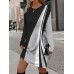 Women's Sweatshirt Dress Casual Dress Mini Dress Warm Active Outdoor Going out Weekend Crew Neck Print Geometric Color Block Loose Fit Black White Gray S M L XL XXL