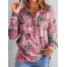 Women's Sweatshirt Pullover Geometric Basic Button Pink Blue Purple Casual Sports V Neck Long Sleeve Top Micro-elastic Fall & Winter