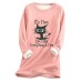 Women's Sweatshirt Pullover Sherpa Fleece Lined Cat Letter Warm Fuzzy Black Pink Blue Casual Sports Round Neck Long Sleeve Top Micro-elastic Fall & Winter