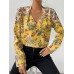 Women's Shirt Blouse Floral Yellow Pink Orange Print Button Long Sleeve Casual Holiday Fashion V Neck Regular Fit Spring &Fall