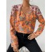 Women's Shirt Blouse Floral Yellow Pink Orange Print Button Long Sleeve Casual Holiday Fashion V Neck Regular Fit Spring &Fall