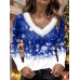 Women's T shirt Tee Christmas Shirt Snowflake Red Blue Purple Print Long Sleeve Party Weekend Festival / Holiday Fur Collar Regular Fit Fall & Winter