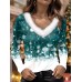 Women's T shirt Tee Christmas Shirt Snowflake Red Blue Purple Print Long Sleeve Party Weekend Festival / Holiday Fur Collar Regular Fit Fall & Winter