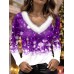 Women's T shirt Tee Christmas Shirt Snowflake Red Blue Purple Print Long Sleeve Party Weekend Festival / Holiday Fur Collar Regular Fit Fall & Winter