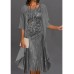 Women‘s Dress Set Two Piece Dress Sheath Dress Midi Dress Dark Gray 3/4 Length Sleeve Print Layered Summer Spring Fall Crew Neck Romantic Date Vacation 2023 S M L XL 2XL 3XL