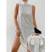 Women's Sequin Dress Party Dress Cocktail Dress Midi Dress Silver Rose Gold Black Sleeveless Pure Color Sequins Spring Fall Winter Stand Collar Fashion Wedding Guest 2023 S M L XL XXL 3XL