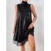 Women's Sequin Dress Party Dress Cocktail Dress Midi Dress Silver Rose Gold Black Sleeveless Pure Color Sequins Spring Fall Winter Stand Collar Fashion Wedding Guest 2023 S M L XL XXL 3XL